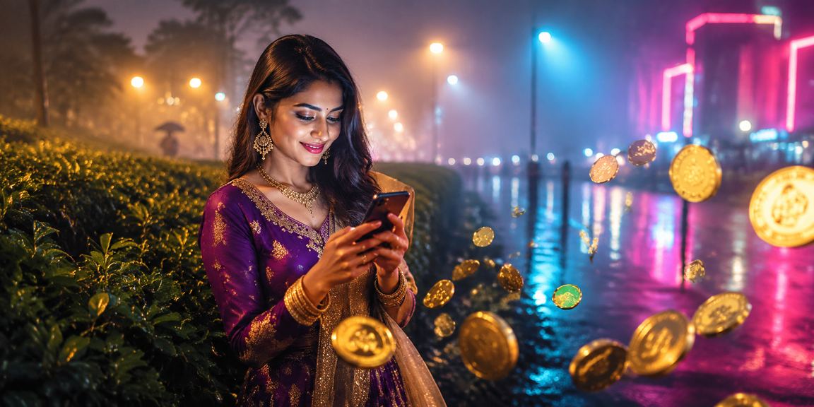 A Bangladeshi user playing hhbd casino games on mobile in a tea garden in Rangpur